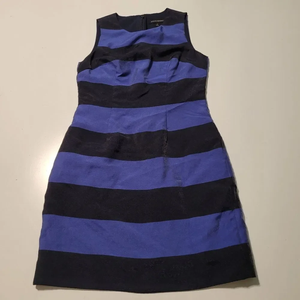 POCKETS SHIMMER BANANA REPUBLIC BLUE BLACK STRIPES CAREER SHEATH DRESS 2 SMALL - Picture 9 of 10